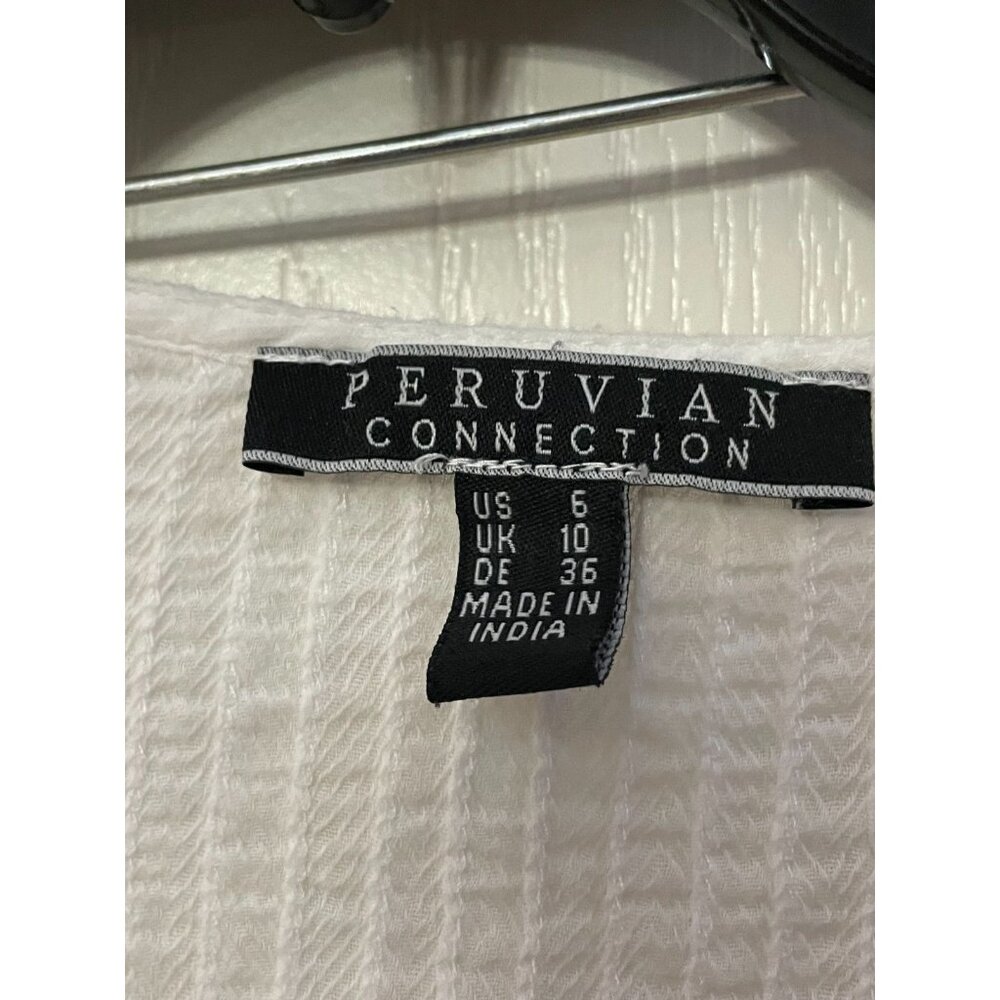 Peruvian Connection 100% Cotton Pleated Peasant Blouse Size 6 White - Picture 3 of 4
